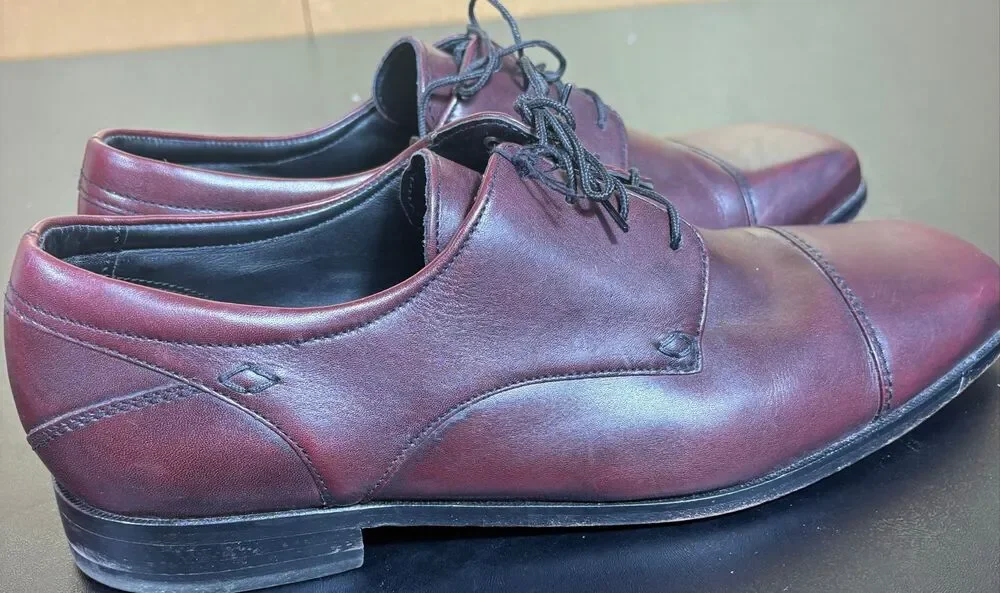 Florsheim Burgundy Leather Cap Toe Lace Up Blucher Size 12 D